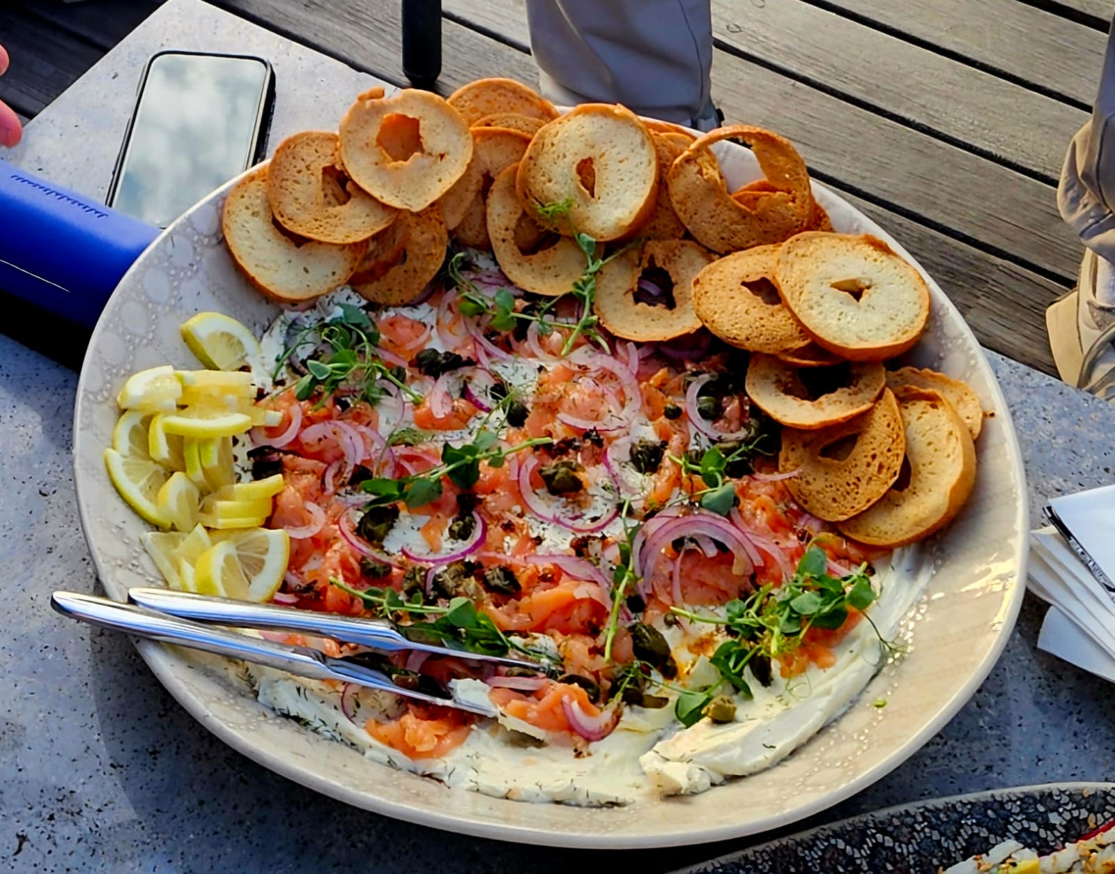 Salmon bagel chips platter